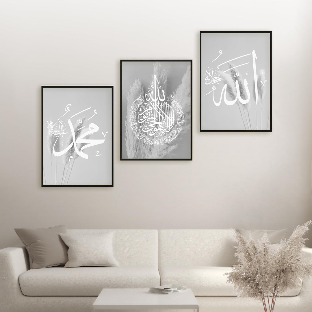 HAVA Artwork Grey Blessed Poster Set, Islamische Poster, Islamische Bilder, Islamische Dekoration, I