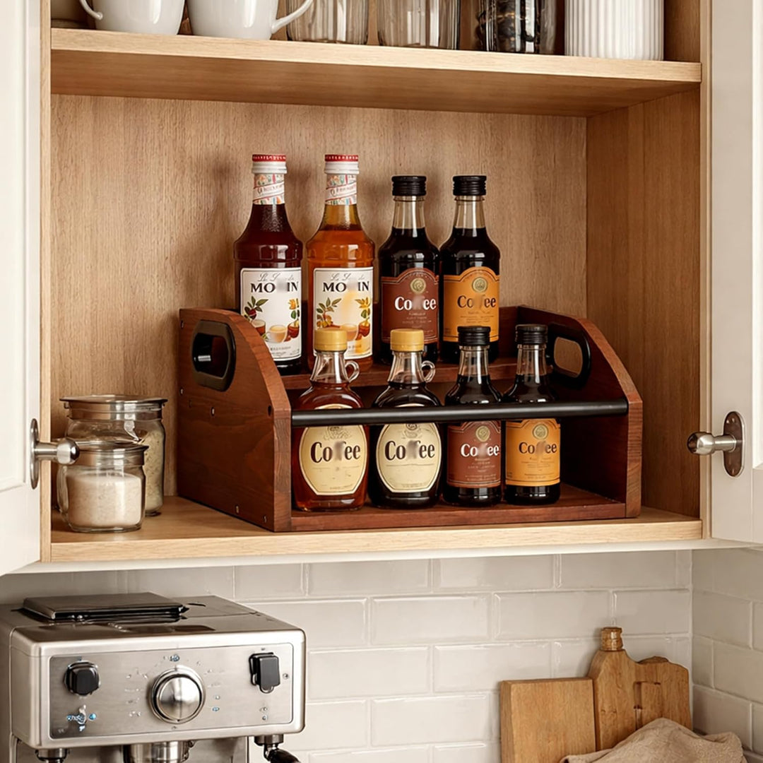 Kaffeesirup Organisationsständer 2 Stufig mit Metallstange Tragegriff, Kaffee Sirup Regal Organizer