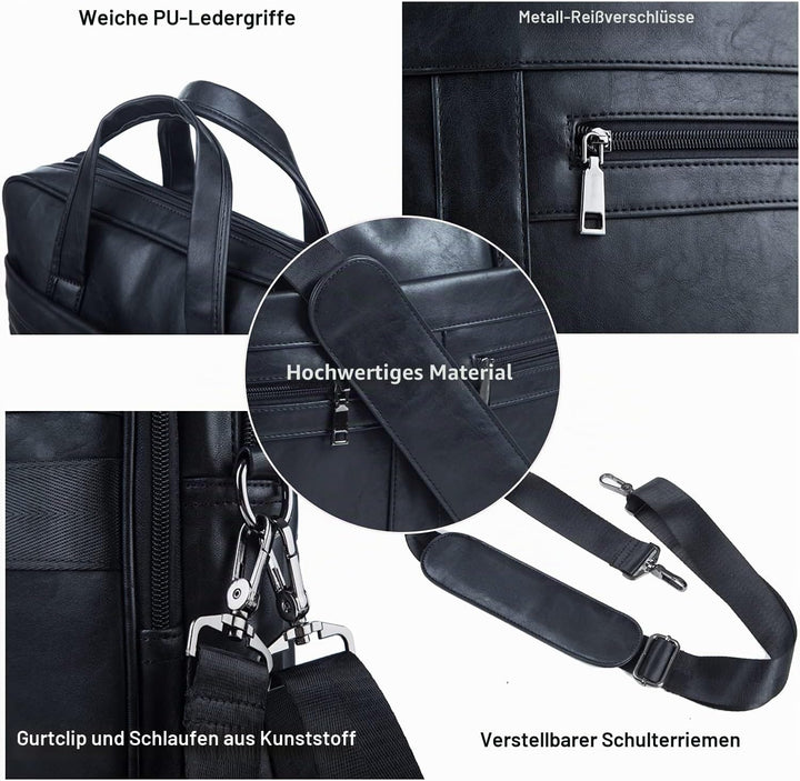 Leder Umhängetasche Herren, 15,6 Zoll Laptop Aktentasche Business Satchel Computer Handtasche Schult