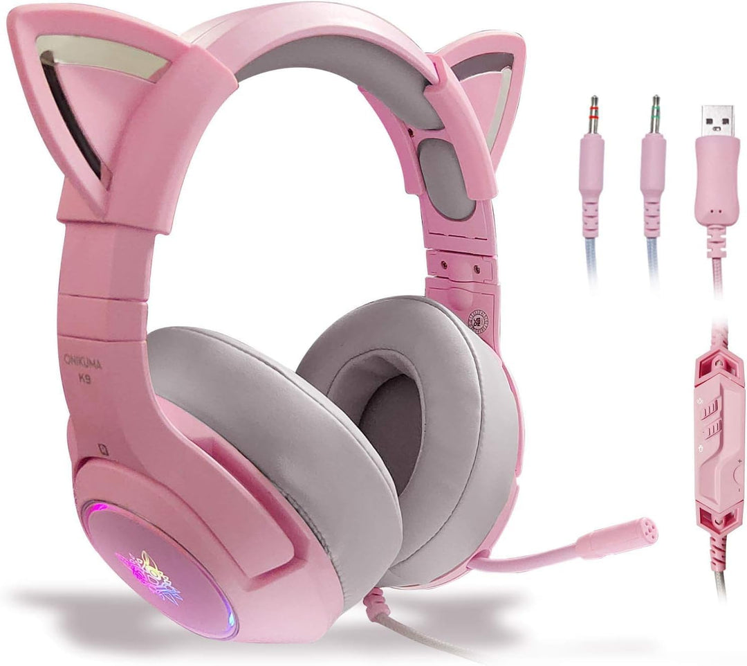 Gaming Headset für PS4,PS5,PC,Xbox One,Gamer Kopfhörer 7.1 Surround Sound Einstellbares Mikrofon,Kab