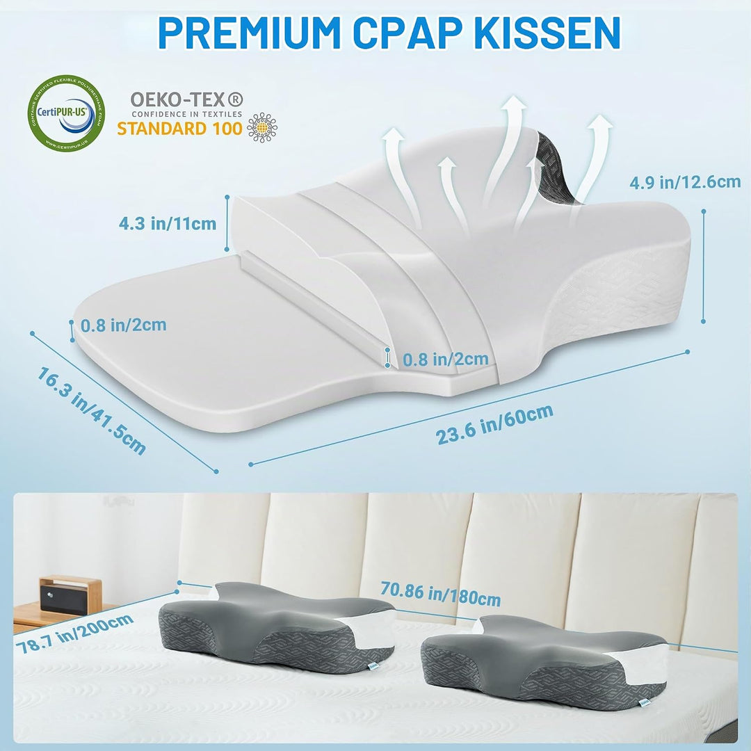 Elviros Memory Foam CPAP-Kissen, Ergonomisches Höhen- und Härteverstellbares Nackenkissen für CPAP-A