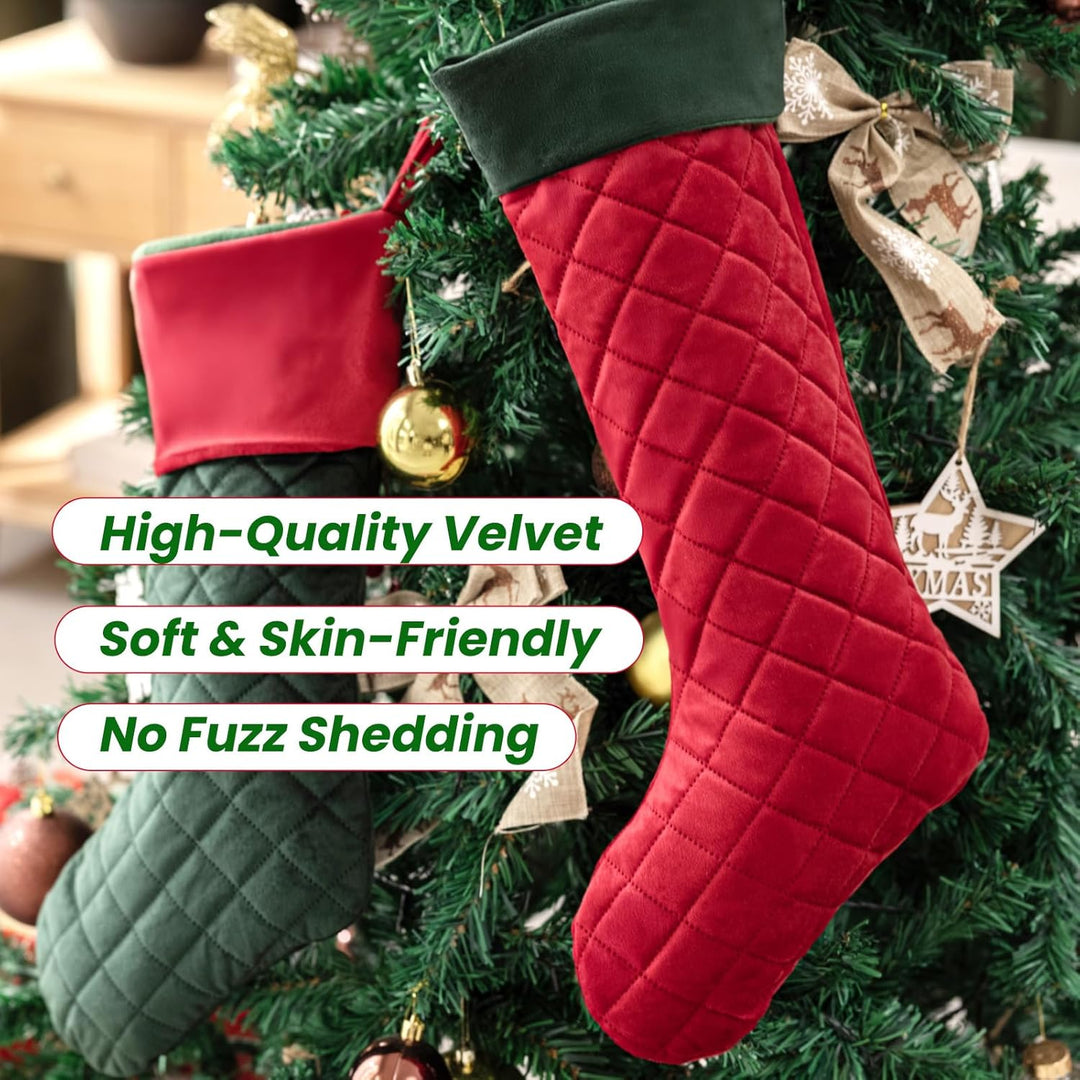 2 Stück Nikolausstrumpf zum befüllen, 48cm lang Weihnachtsstrumpf, Samt Weihnachtssocken für Party D