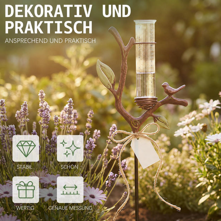 Regenmesser Garten mit Erdspiess, 92 cm Niederschlagsmesser mit 17,8 cm Acryl-Messrohr, dekorativer