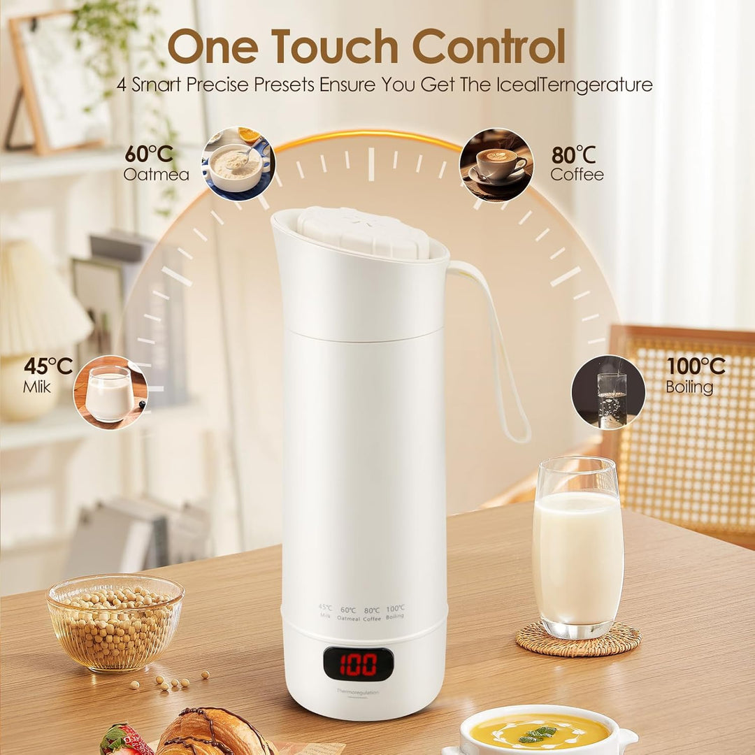 Reise Wasserkocher Klein 400ML,Tragbarer Reisewasserkocher mit Temperatureinstellung-304 Edelstahl-4