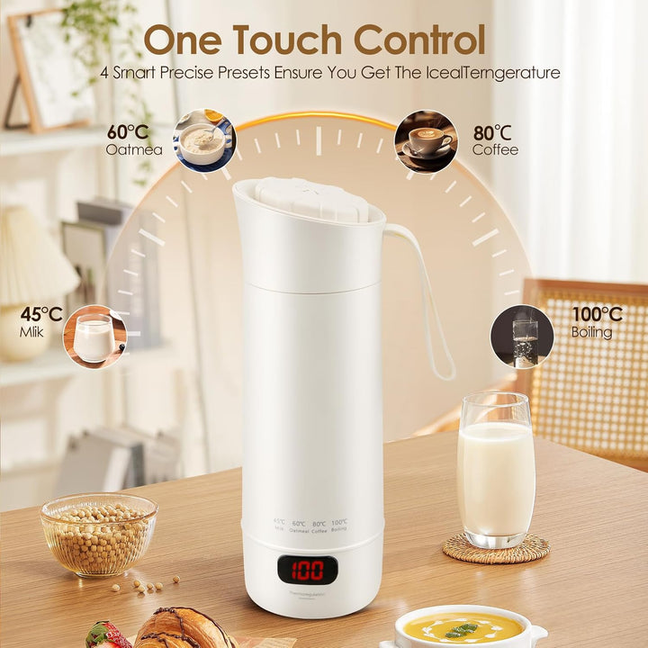 Reise Wasserkocher Klein 400ML,Tragbarer Reisewasserkocher mit Temperatureinstellung-304 Edelstahl-4