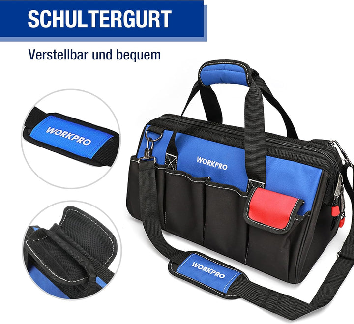 WORKPRO Werkzeugtasche Elektriker, Wasserdichte Werkzeugtasche Profi, weite Öffnung &amp; grosse Kapazit