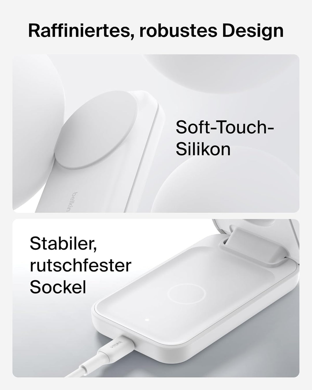 Belkin UltraCharge 3 in 1 Ladestation mit Qi2.2, 25W, Ladegerät MagSafe Kompatibel, Induktive Ladest