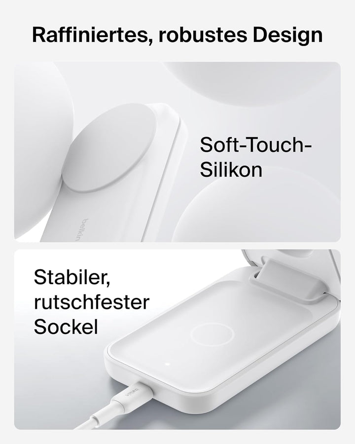 Belkin UltraCharge 3 in 1 Ladestation mit Qi2.2, 25W, Ladegerät MagSafe Kompatibel, Induktive Ladest