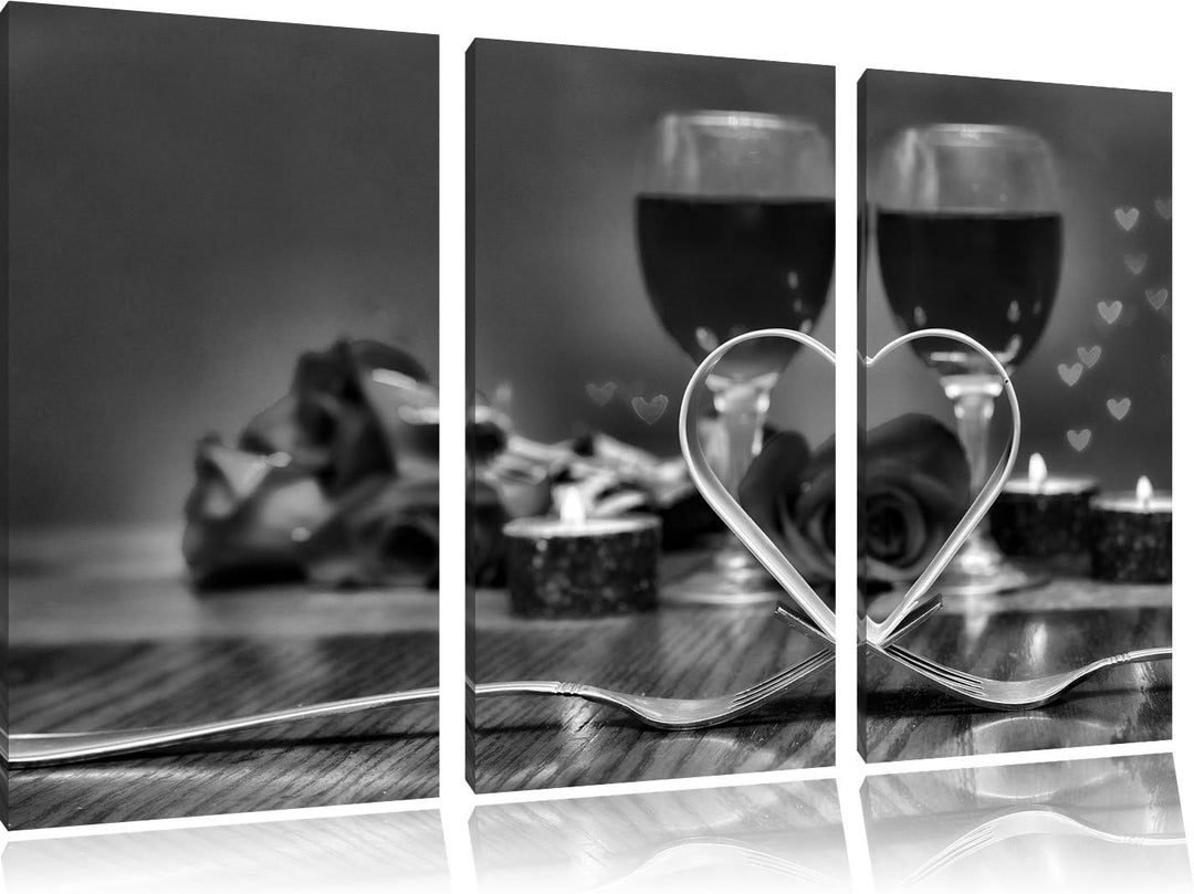 Pixxprint Candle Light Dinner / 3-Teilig/Gesamtmass 120cm Leinwandbild bespannt auf Holzrahmen/Wandb