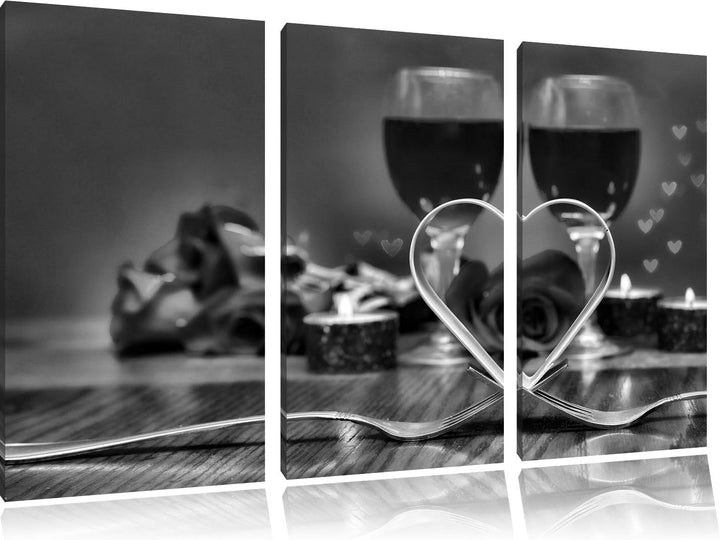 Pixxprint Candle Light Dinner / 3-Teilig/Gesamtmass 120cm Leinwandbild bespannt auf Holzrahmen/Wandb