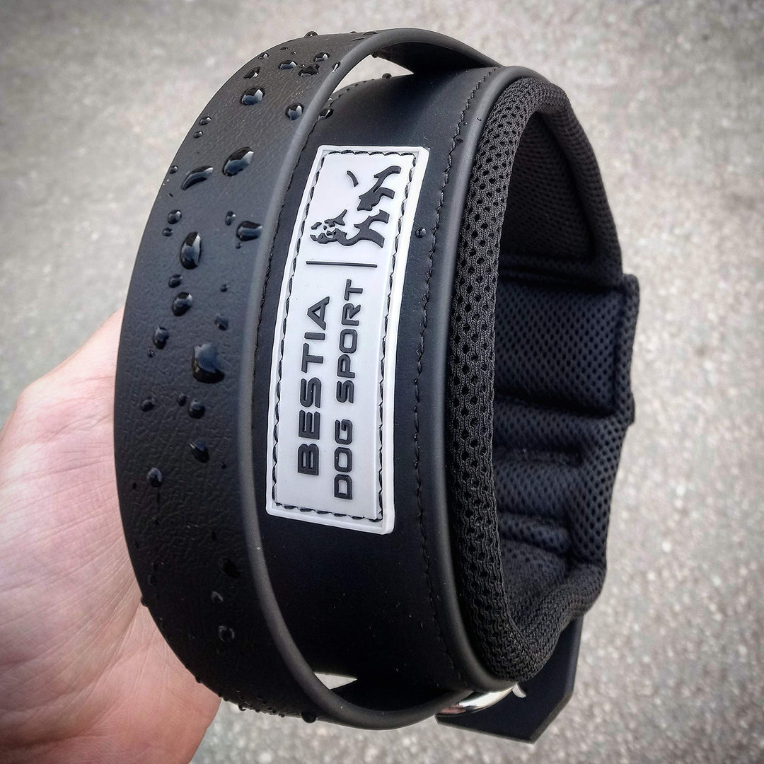 Bestia Dog Sport Halsband MIT Griff M - von 42,5 cm bis 52,5 cm Alles Schwarz, M - von 42,5 cm bis 5