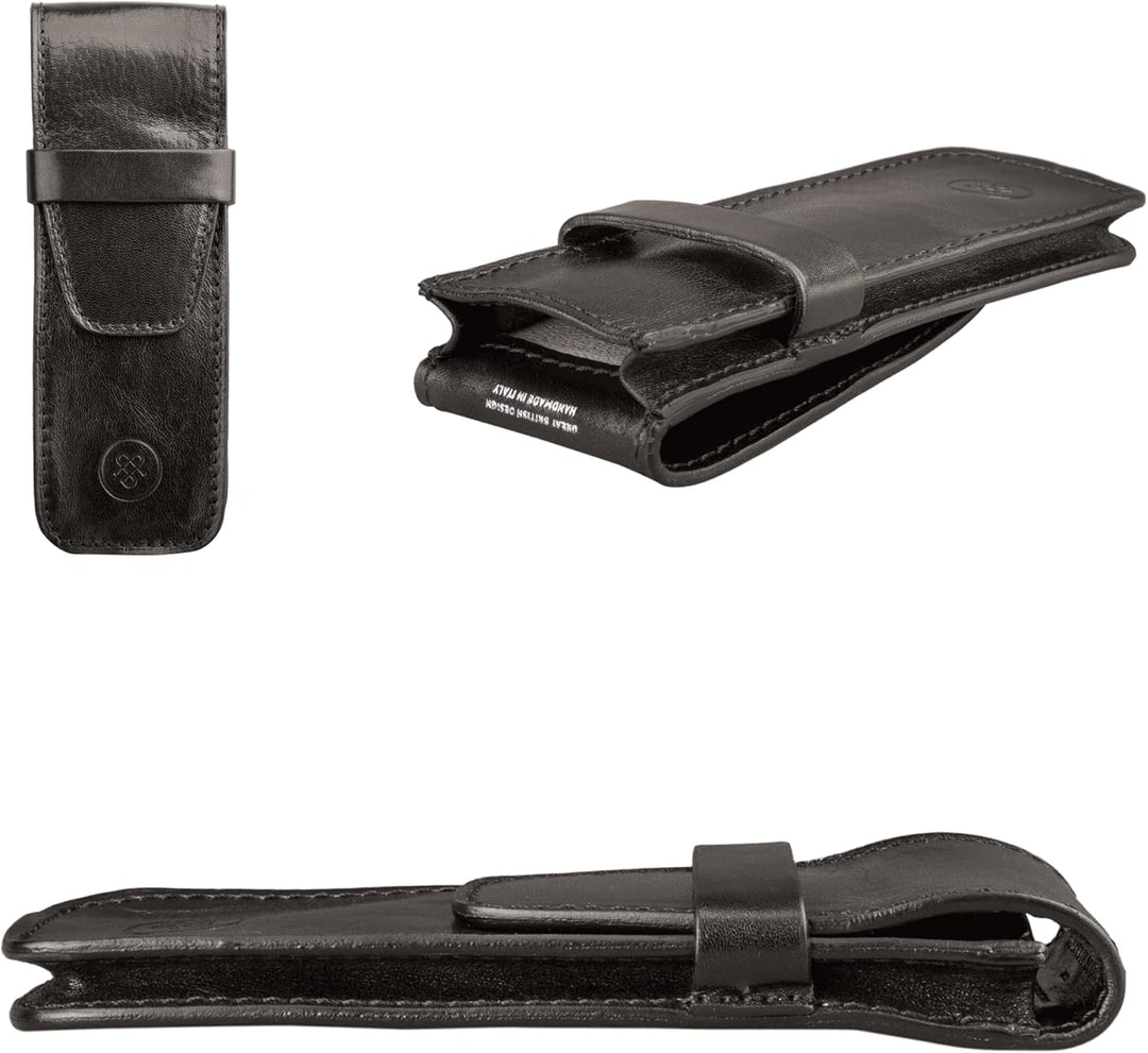 Maxwell-Scott Luxus Stiftetui aus Leder (Pienza), Schwarz, One Size, Schwarz