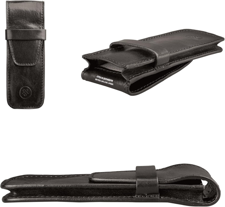 Maxwell-Scott Luxus Stiftetui aus Leder (Pienza), Schwarz, One Size, Schwarz