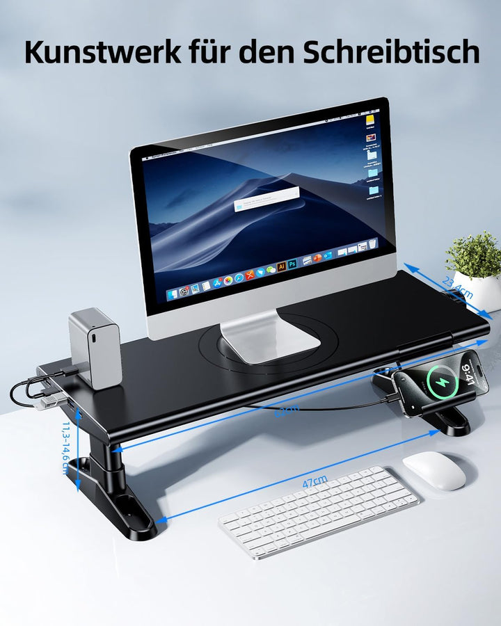 Monitorständer mit 6 USB C 3.0 Hub,HöHenverstellbar Monitor Erhöhung Schreibtisch Organizer Monitor