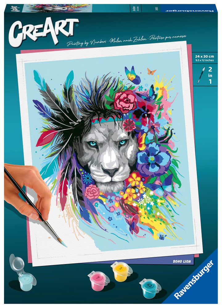 Ravensburger CreArt 20130 - Boho Löwe - Malen nach Zahlen Erwachsene, DIY Malset mit Pinsel und Acry