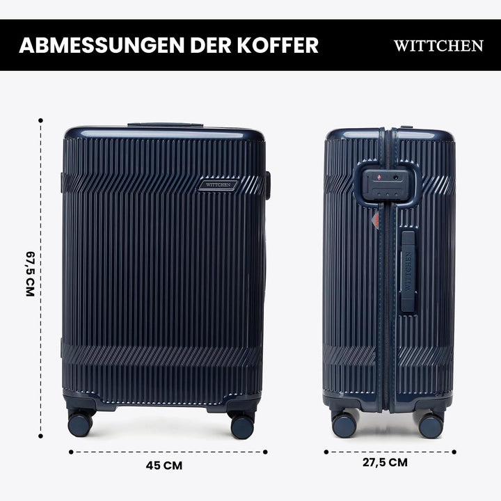 WITTCHEN Mittelgrosser Koffer Hartschalenkoffer Polycarbonat 4 Rollen Gloss Line | Dunkelblau Hochgl