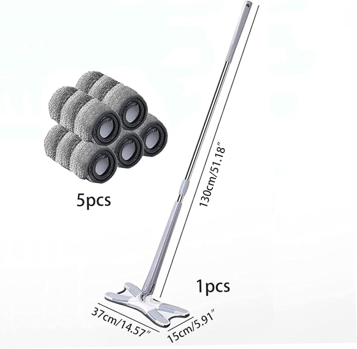Flacher Mopp, Reinigungsmopp für Bodenwischer, 360° drehbar, Lazy Butterfly Mop mit 5 Pads, trocken