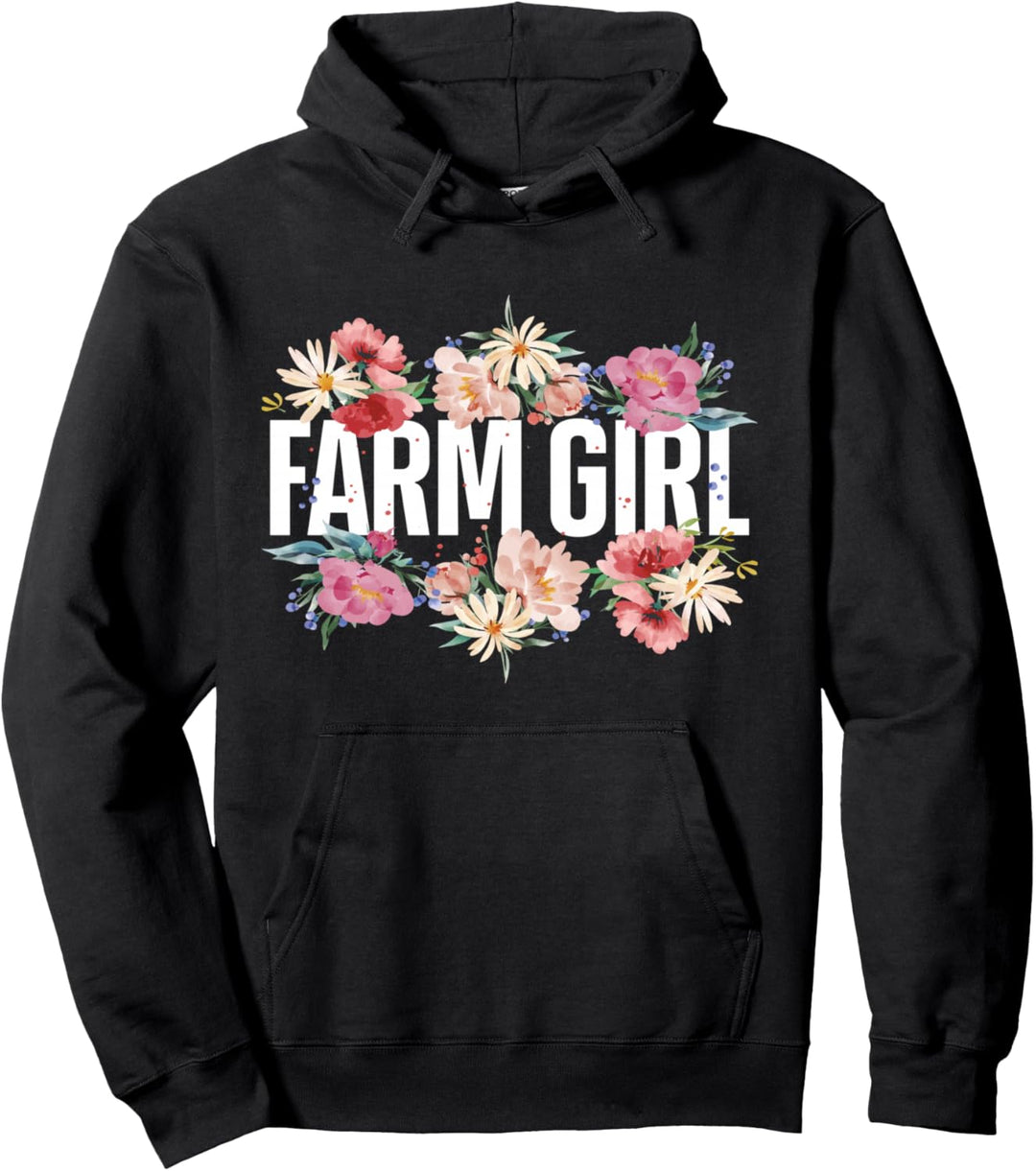 Farming Farmer Girl Floral Farm Girl Pullover Hoodie