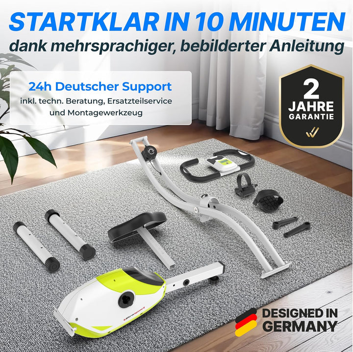 Ultrasport F-Bike 150/200, Heimtrainer, 8 Widerstandsstufen, Tablethalterung, Handpulssensoren, falt