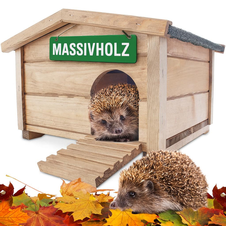Hecht zooprinz winterfestes Igelhaus mit Boden und wetterfestem Dach - Igelfutterhaus - Igelhaus - G