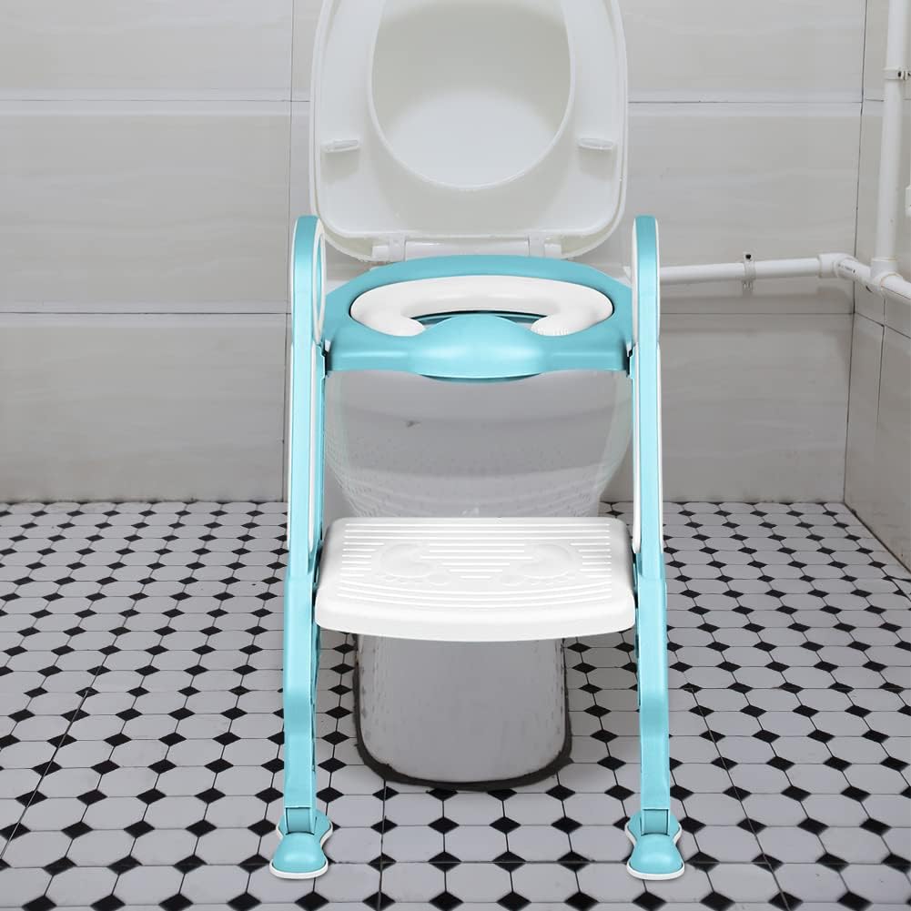 Toilettensitz für Kinder Mit Gepolstertem Sitz,Toilettensitz Toilettentrainer mit Treppe Stabilen Ru
