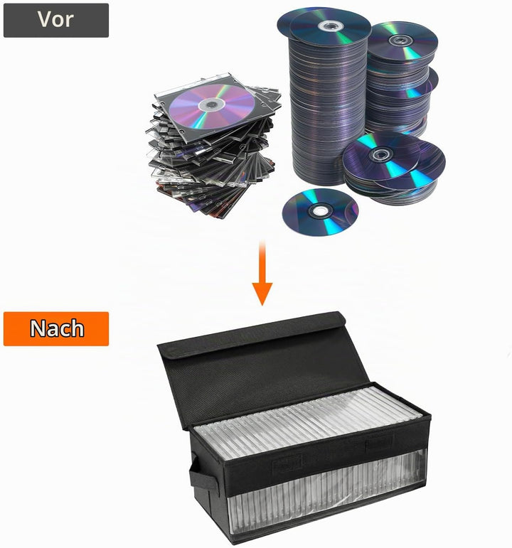 QWORK® 2Stück CD-Aufbewahrungsboxen, 36 x 14 x 6 cm, schwarzer Stoff-Organizer für 30 Standard-CD-Hü
