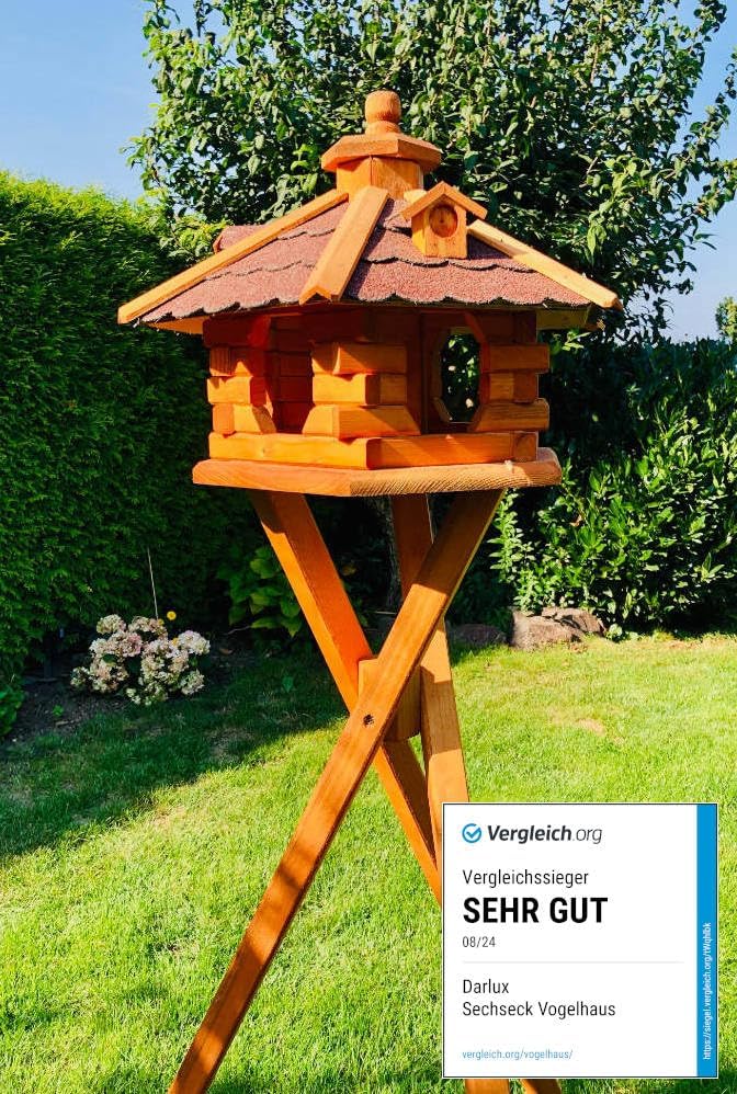 handgefertigtes Sechseck Vogelhaus aus Holz wetterfest M - XXL mit und ohne Ständer I Futterhaus I F