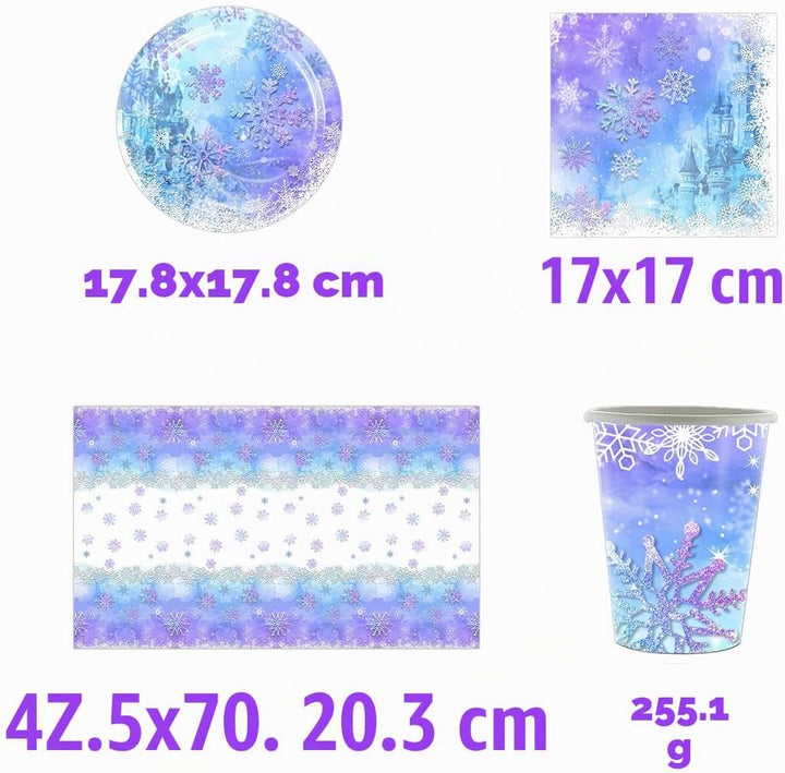 61 Stück Frozen Party Geschirr, Blau und Lila Schneeflocke Geschirr Set, 20 Servietten 20 Pappbecher