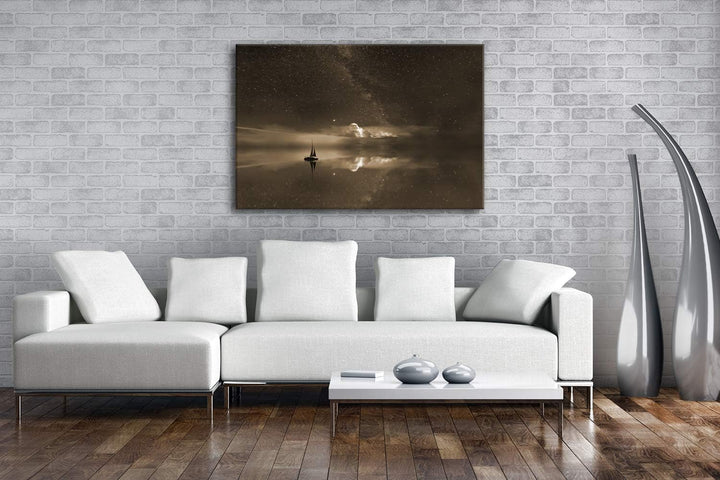 deyoli Sternenhimmel auf See Format: 120x80 Effekt: Sepia als Leinwand, Motiv fertig gerahmt auf Ech