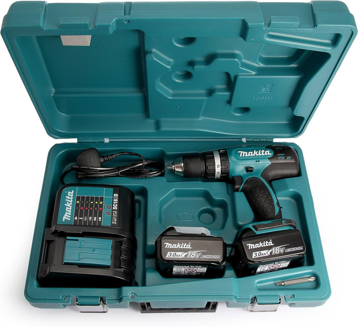 Perceuse à percussion MAKITA sans fil 18 V 2 batteries 3 Ah 13 mm et coffret - DHP453SFE