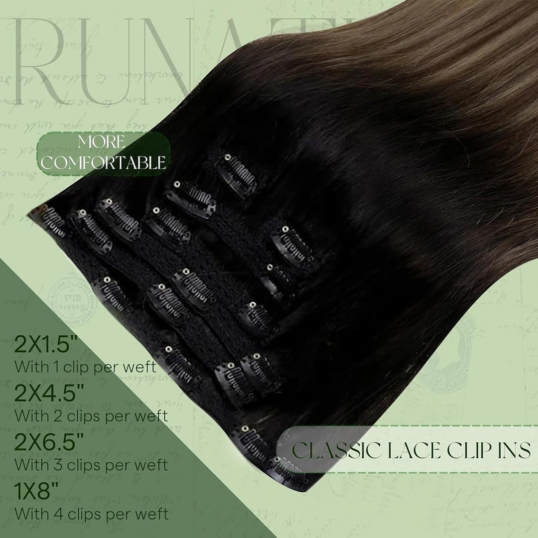 RUNATURE Echthaar Extensions Clip in Balayage 50cm 120g Echte Natürlich Schwarz Und Braun bis Blond