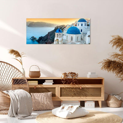 Wandbilder Dekoration Wohnzimmer Santorini Griechenland Urlaub Insel Bilder auf Leinwand 120x50cm Le