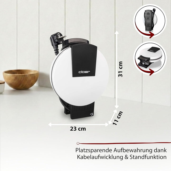 Cloer 281 Hörncheneisen für hauchdünne, knusprige Hörnchen, 800 W, Backfläche 15 cm Durchmesser, sch