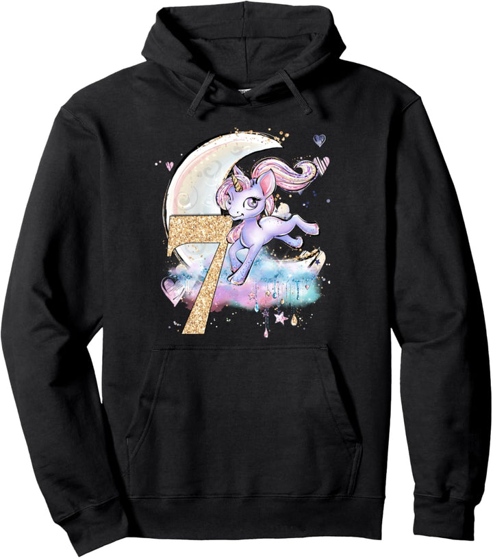 7. Geburtstag Einhorn Mädchen Mond Himmlische Kinder Pullover Hoodie