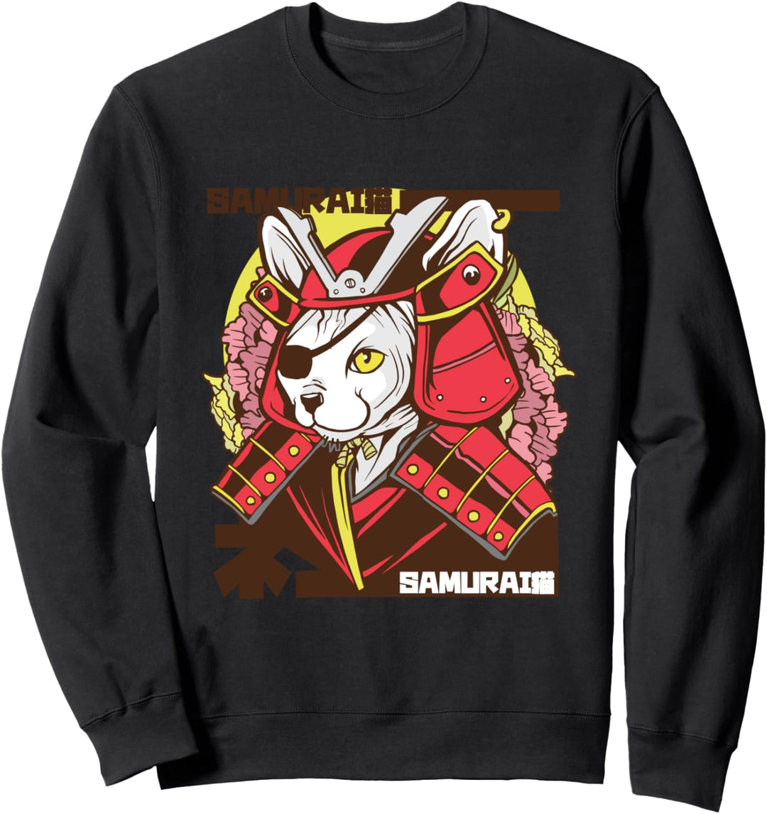 Japanische Vaporwave 80S 90S Anime Kawaii Samurai Katze Sweatshirt