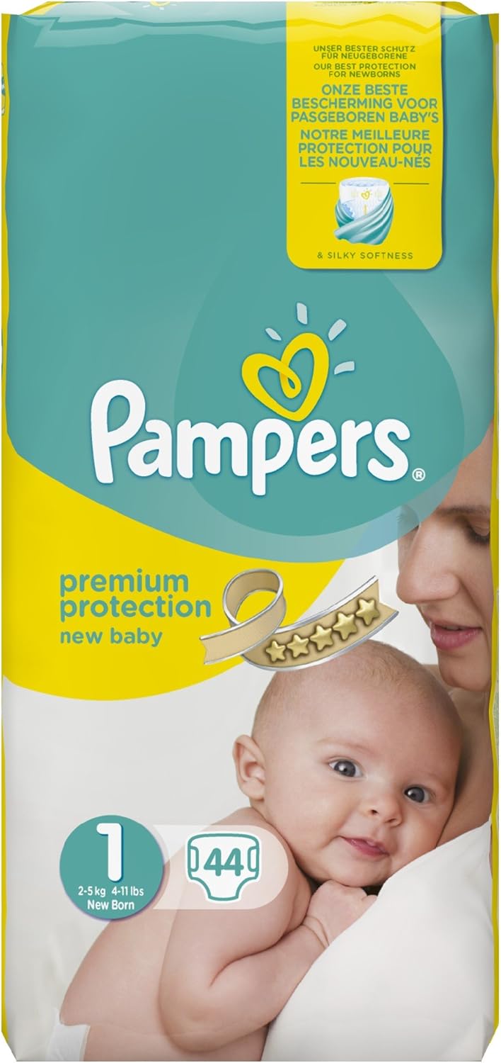 Pampers Premium Protection New Baby Grösse 1, 44 Windeln, 2-5 kg Grösse 1 (44 Stück), Grösse 1 (44 S