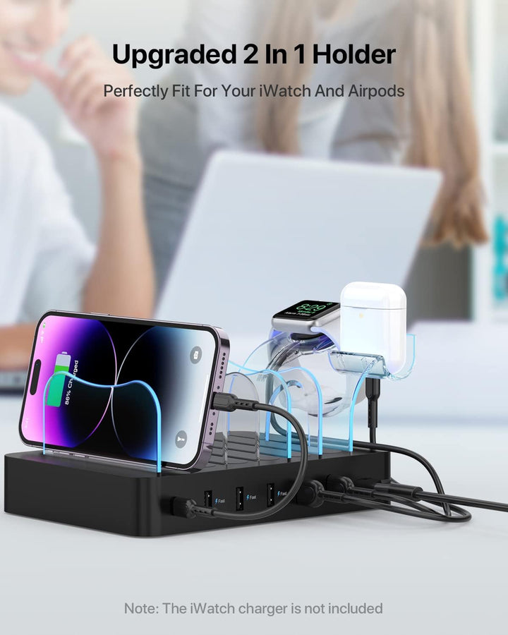 SooPii 60W 6-Port USB Ladestation für mehrere Geräte, PD 20W USB C Schnellladung für lPhone 14/13/12