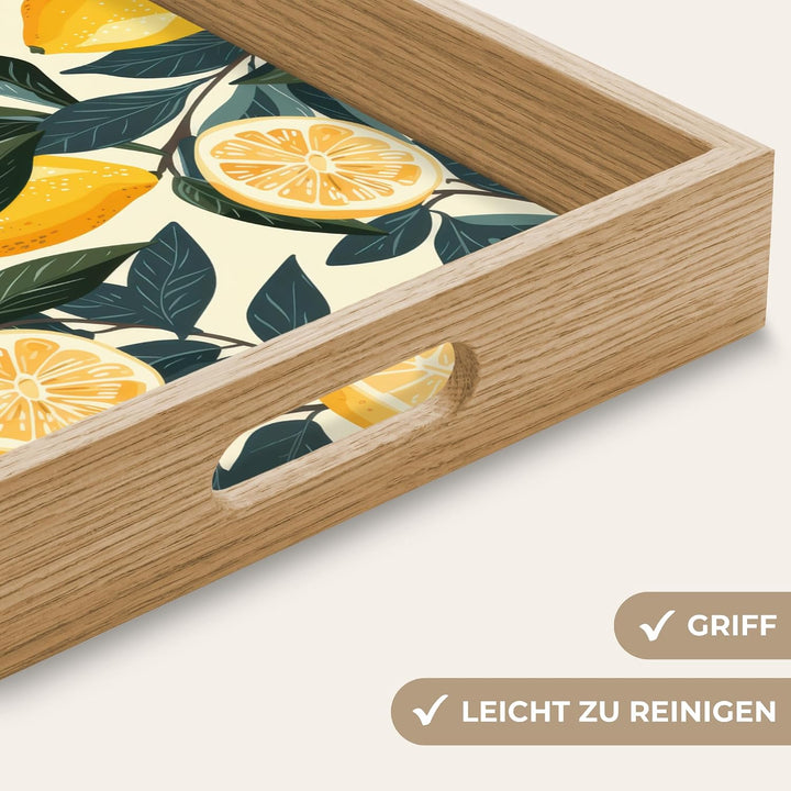 Servierplatte Eichenholz Tablett Serviertablett Mit Griff Zitronen - Früchte 40 x 30 x 5 cm, Zitrone