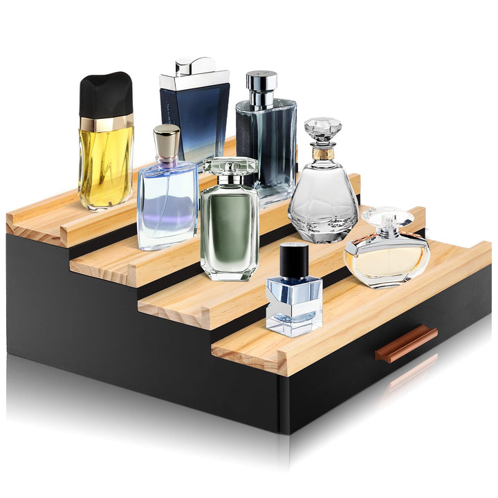 Köln Parfüm Organizer 4-Stufiger Display Ständer, Kosmetik Organiser mit Schublade und Verstecktem F