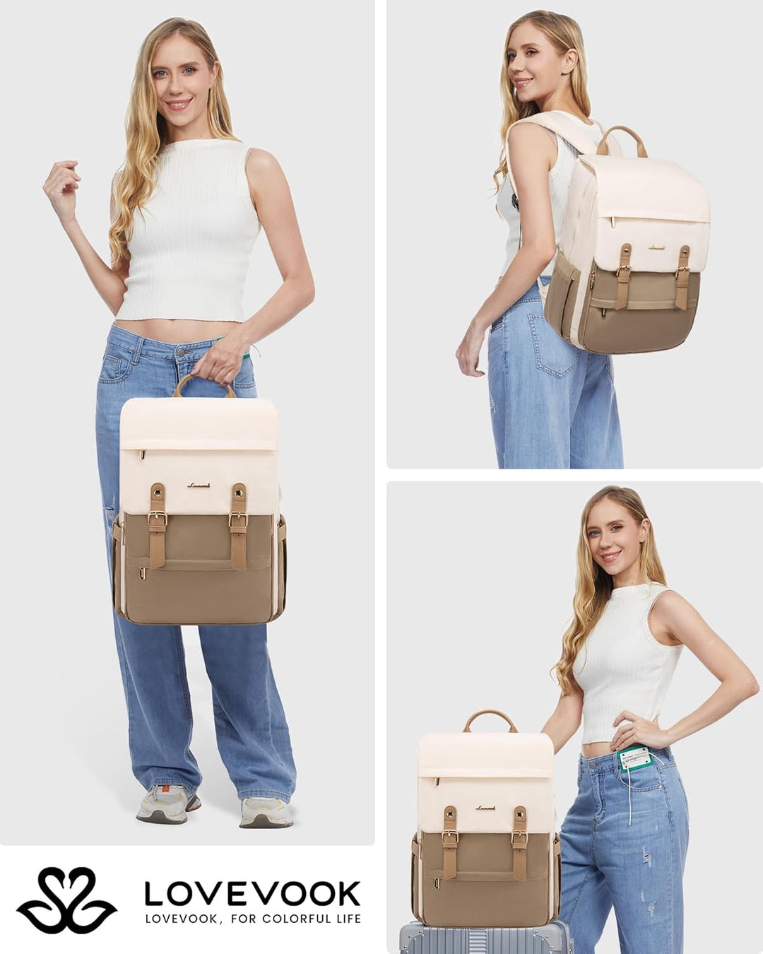 LOVEVOOK Rucksack Damen, Laptop Schulrucksack Wasserdicht, Daypacks Arbeitstasche, Schultasche Reise