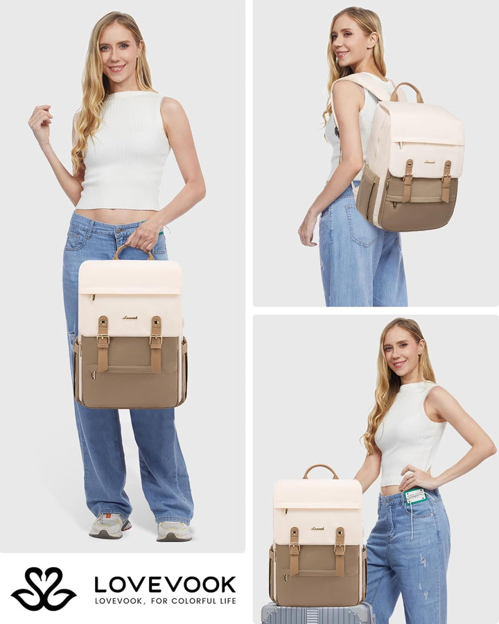 LOVEVOOK Rucksack Damen, Laptop Schulrucksack Wasserdicht, Daypacks Arbeitstasche, Schultasche Reise