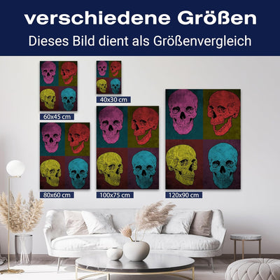 wandmotiv24 Totenkopf Motiv als Leinwandbild, Grösse 40x30cm, Hochformat, Totenköpfe, bunt, Farbe, S