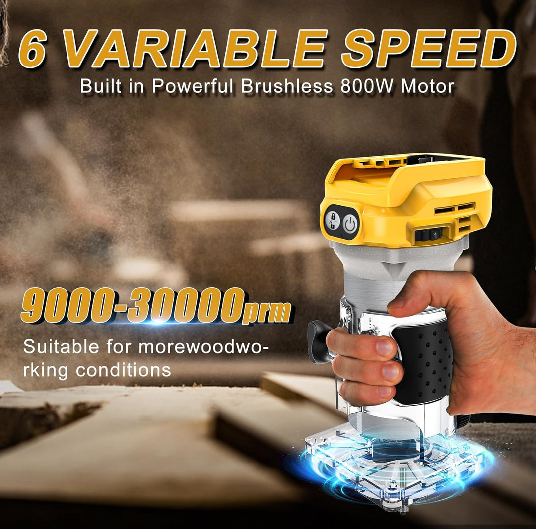 Akku Oberfräse kompatibel mit Dewalt 20V Akku, 800W Bürstenloser Kantenfräser tragbarer Handfräser f