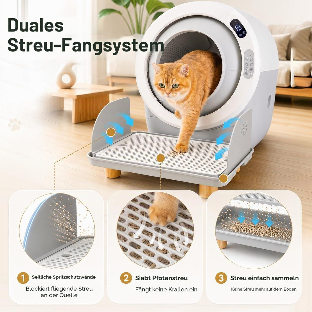 Katzenstreu Rampe mit Filterfunktion - rutschfeste Katzentoilettenstufe mit 4cm Hohe Holzfüsse - Kat