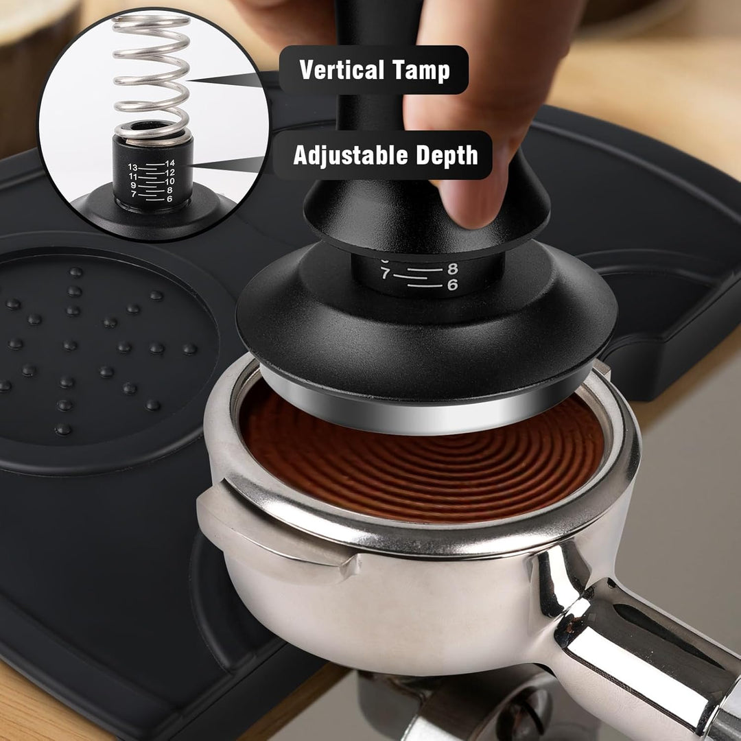 Kaffee Tamper 58mm, Tamper set inkl. WDT Tool, Dosierring 58mm，Tampermatte - Premium Barista Zubehör