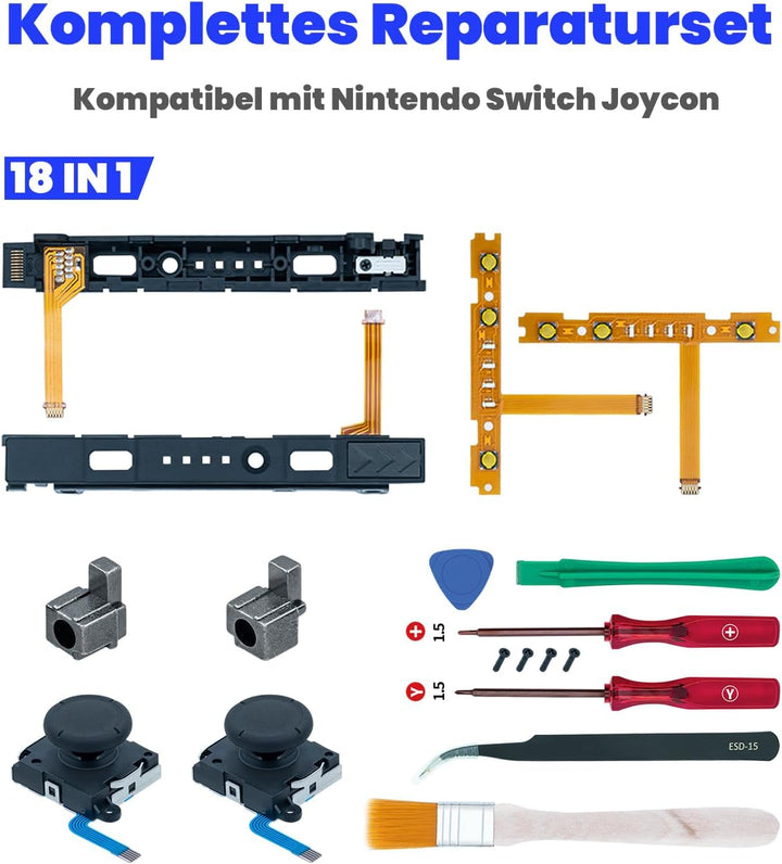 Mcbazel 18 in 1 Ersatz- und Reparatursatz für Switch Joycon. Mit Schraubendreher-Öffnungswerkzeug, 3