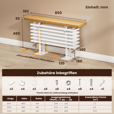 EMKE Heizkörper mit Heizkörperregal 850x480 mm - Design Heizkörper Horizontal Doppellagig mit prakti