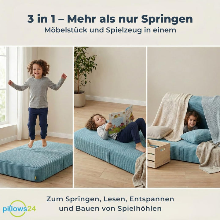 Hüpfpolster für Kinder Indoor | Hüpfkissen 70x110x17 cm mit Federn &amp; Schaumstoff | Kindertrampolin f