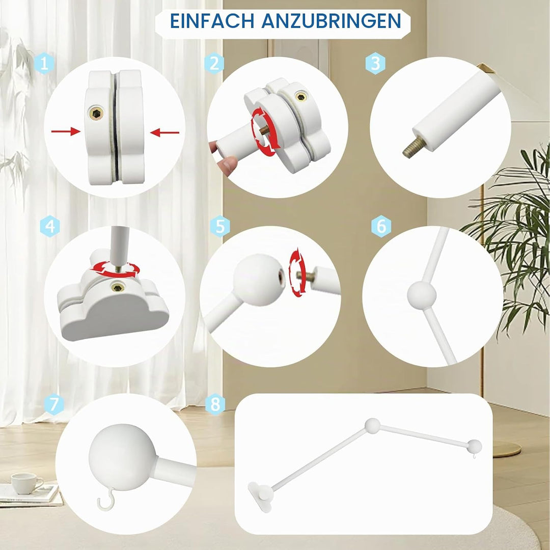 Schwenkbare Krippe Mobile Stand, hölzerne Rassel Stand Mobile Arm, höhenverstellbar, Cloud Shaped Ba
