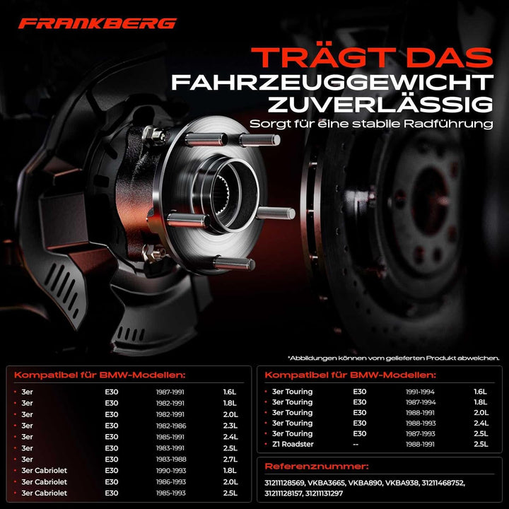 Frankberg 2x Radnabe Radlagersatz Vorne für 3er E30 3er Cabriolet E30 3er Touring E30 Z1 Roadster 1.